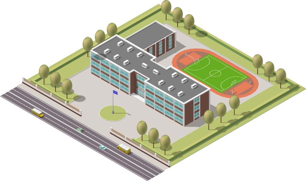 CGI Image of a School with a football pitch